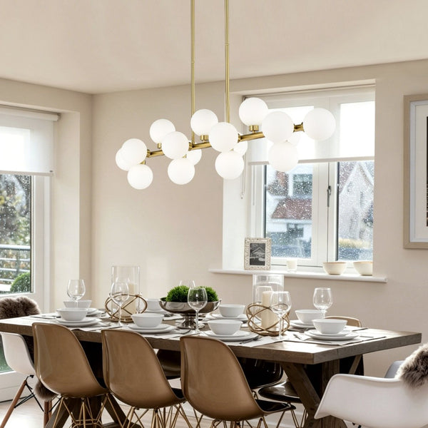 English Elm Pendant Lamp 16 Opal Seeded Glass Shades Gold Frame Farmhouse Dining Island Light Gold+White W5008P466519