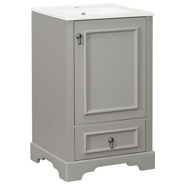 English Elm 20 Inch Bathroom Vanity with Ceramic Sink, Soft-Close Door, Adjustable Shelf, Smart Storage Organizing Design Grey N729P299505E
