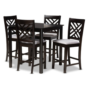 Baxton Studio Baxton Caron 5-Piece Modern Gray Fabric Pub Set with Espresso Brown Finish for Stylish Dining Spaces RH317P-Grey/Dark Brown-5PC Pub Set