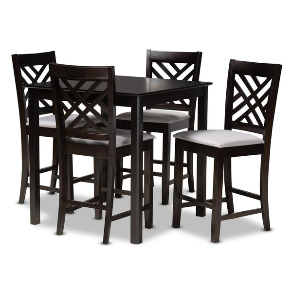 Baxton Studio Baxton Caron 5-Piece Modern Gray Fabric Pub Set with Espresso Brown Finish for Stylish Dining Spaces RH317P-Grey/Dark Brown-5PC Pub Set