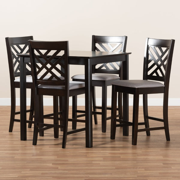Baxton Studio Baxton Caron 5-Piece Modern Gray Fabric Pub Set with Espresso Brown Finish for Stylish Dining Spaces RH317P-Grey/Dark Brown-5PC Pub Set