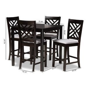 Baxton Studio Baxton Caron 5-Piece Modern Gray Fabric Pub Set with Espresso Brown Finish for Stylish Dining Spaces RH317P-Grey/Dark Brown-5PC Pub Set