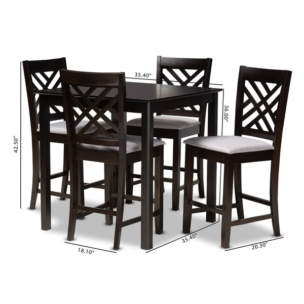Baxton Studio Baxton Caron 5-Piece Modern Gray Fabric Pub Set with Espresso Brown Finish for Stylish Dining Spaces RH317P-Grey/Dark Brown-5PC Pub Set