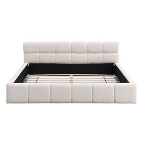 English Elm Elegant Chenille Queen Bed Geometric Headboard Soft Textured Upholstery Modern Bedroom N769Q339030K