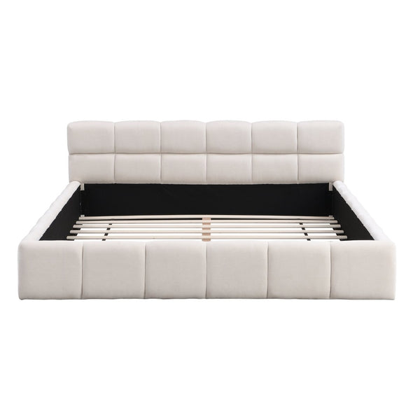 English Elm Elegant Chenille Queen Bed Geometric Headboard Soft Textured Upholstery Modern Bedroom N769Q339030K