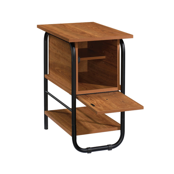 English Elm Side Table with Concealed Storage & Adjustable Shelf, Natural Cherry Engineered Wood, Sturdy Metal Frame B356P354494