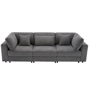 English Elm Sofa with Corduroy Upholstery Ribbed Texture Wooden Frame Living Room Seating WF532117AAE