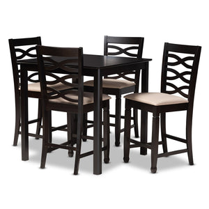 Baxton Studio Baxton Studio Lanier 5-Piece Pub Set - Modern Sand Upholstered Chairs with Espresso Wood Table Design RH318P-Sand/Dark Brown-5PC Pub Set