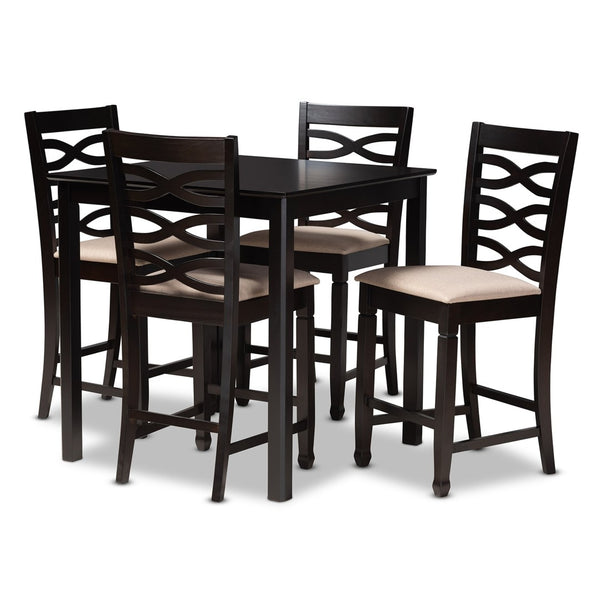 Baxton Studio Baxton Studio Lanier 5-Piece Pub Set - Modern Sand Upholstered Chairs with Espresso Wood Table Design RH318P-Sand/Dark Brown-5PC Pub Set