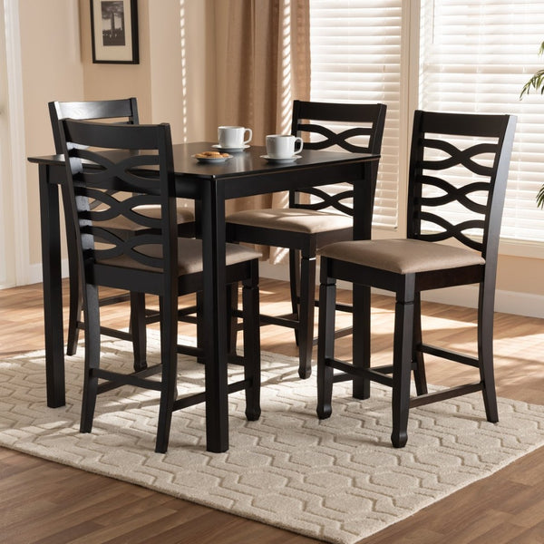 Baxton Studio Baxton Studio Lanier 5-Piece Pub Set - Modern Sand Upholstered Chairs with Espresso Wood Table Design RH318P-Sand/Dark Brown-5PC Pub Set