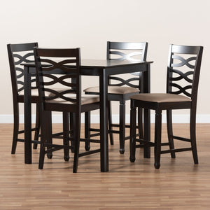 Baxton Studio Baxton Studio Lanier 5-Piece Pub Set - Modern Sand Upholstered Chairs with Espresso Wood Table Design RH318P-Sand/Dark Brown-5PC Pub Set
