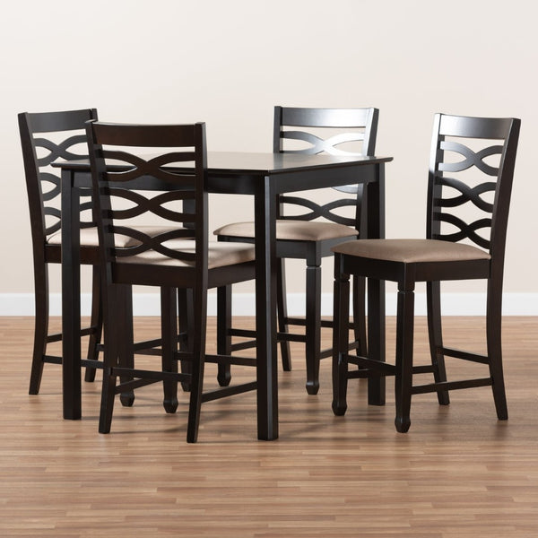 Baxton Studio Baxton Studio Lanier 5-Piece Pub Set - Modern Sand Upholstered Chairs with Espresso Wood Table Design RH318P-Sand/Dark Brown-5PC Pub Set