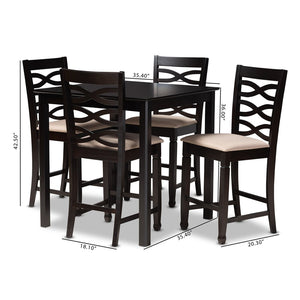 Baxton Studio Baxton Studio Lanier 5-Piece Pub Set - Modern Sand Upholstered Chairs with Espresso Wood Table Design RH318P-Sand/Dark Brown-5PC Pub Set