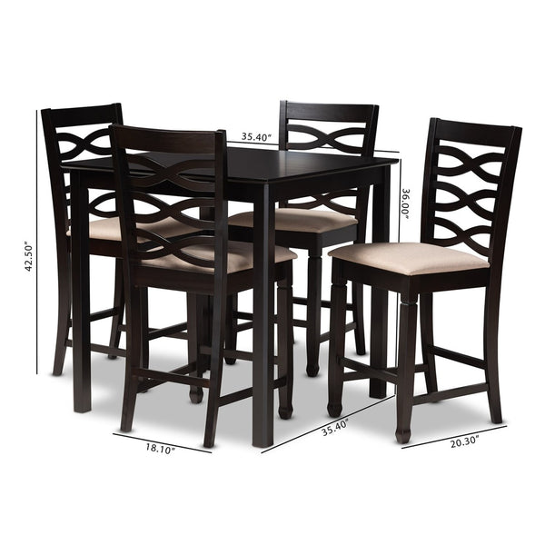 Baxton Studio Baxton Studio Lanier 5-Piece Pub Set - Modern Sand Upholstered Chairs with Espresso Wood Table Design RH318P-Sand/Dark Brown-5PC Pub Set