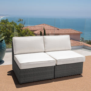 English Elm Santa Cruz Outdoor Wicker Sectional Armless Chair Set with Plush Weather Resistant Cushions Grey+White 52976.00IRNGRY