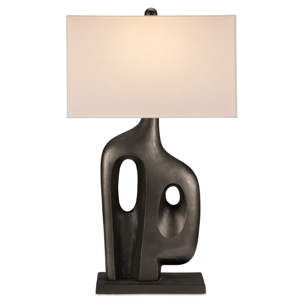 Avant-Garde Table Lamp - Mid-Century Modern Design with Graphite Finish & Bone Linen Shade, 33.5" High