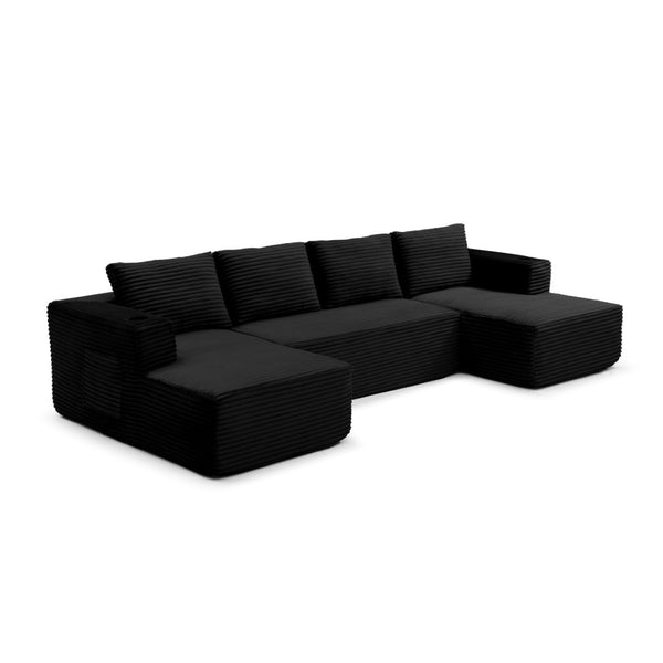 English Elm 132" Modular U Shaped Corduroy Sectional with Deep Seat Cupholders and Cloud Comfort W1117S00343