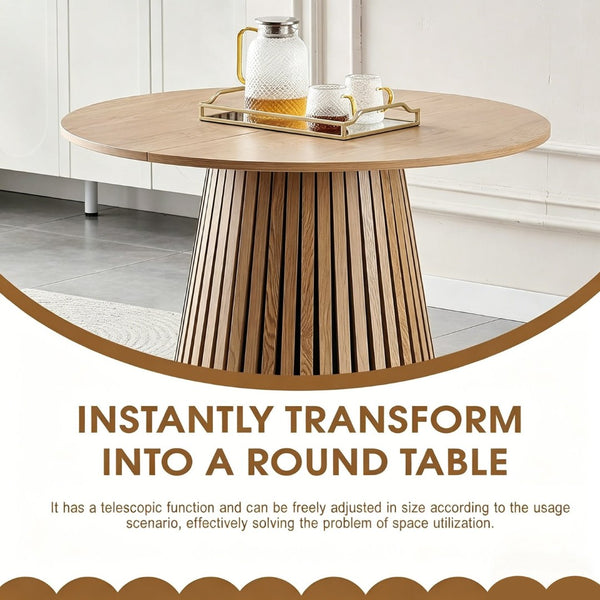 English Elm Wooden Oval Extendable Dining Table with Slatted Legs Seats up to Six Mid-century W3590P426263