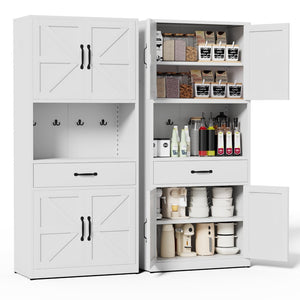 English Elm 71 Inch Steel Kitchen Pantry Cabinet with Adjustable Shelves Drawer and Hooks Modern White T2398P413028