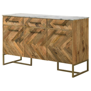 English Elm Paloma Herringbone Mango Wood Sideboard with Marble Top and Gold Legs B062P447721