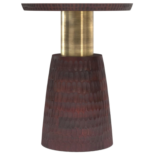 English Elm Breanna Hand-carved Mango Wood Round Side Table with Gold Accent for Modern Interiors B136P414658