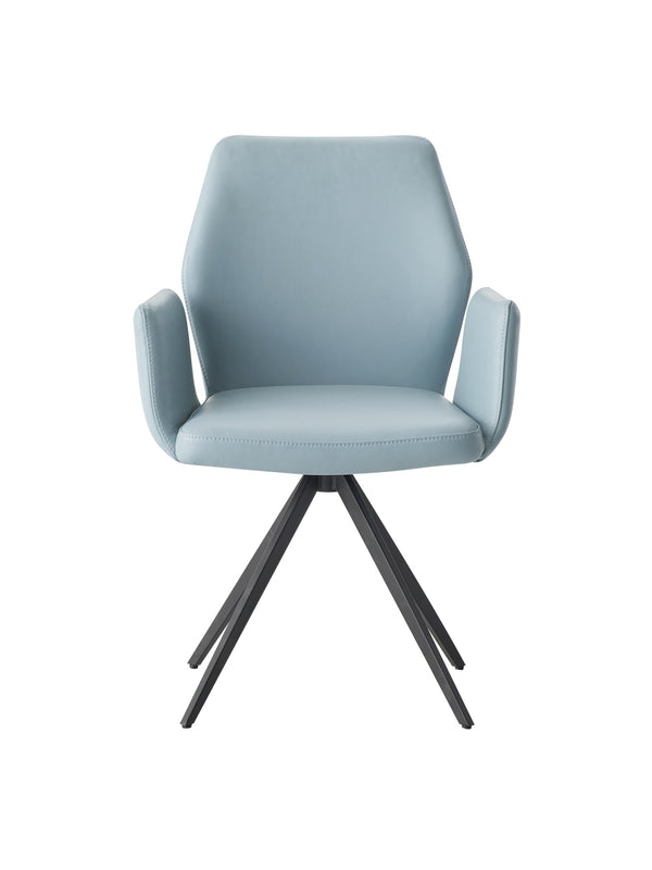English Elm Segismunda Light Blue Leather Swivel Armchair with Black Metal Legs, Top-Grain Upholstery, 220lbs Capacity B2726P348936