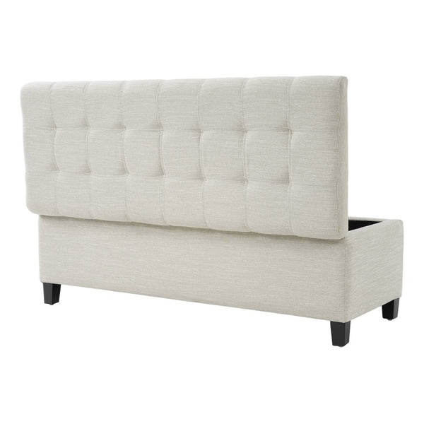 English Elm Upholstered Boucle Storage Bench Flip Top Lid Rubberwood Legs Bedroom Entryway Seating Beige N779P395018B