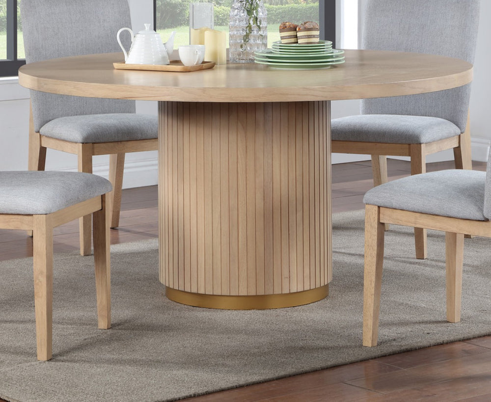 English Elm Cesare Square Pedestal Dining Table Oak Veneer Seats Six with Golden Iron Accent B2749S00217
