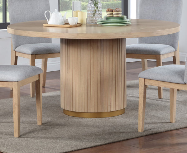 English Elm Cesare Square Pedestal Dining Table Oak Veneer Seats Six with Golden Iron Accent B2749S00217