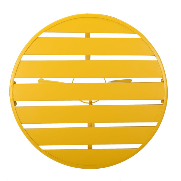 English Elm Colmar Outdoor Iron Bistro Set Powder Coated Slatted Armchairs Round Patio Table Yellow 56558.00MCY