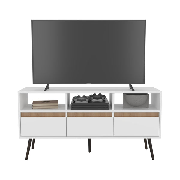English Elm TV Engineered Wood Media Console with 3 Drawers & 3 Open Shelves, Durable Eco-Friendly Storage Solution White+Natural 52.76 L x 47.3 W x 6.3 H B097P262374