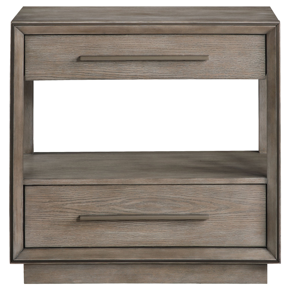 English Elm Prescott Modern Taupe Oak Nightstand with Mitered Trim, 2 Drawers + Open Shelf for Stylish Storage B062P375999
