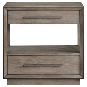 English Elm Prescott Modern Taupe Oak Nightstand with Mitered Trim, 2 Drawers + Open Shelf for Stylish Storage B062P375999