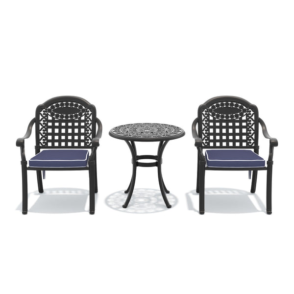 English Elm 3-piece Cast Aluminum Bistro Set Ornate Carved Patio Furniture with Weather Resistant Frame W1710S00676