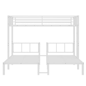 English Elm Twin Triple Bunk Bed Metal L-shaped Frame Sleeps Three Kids White Finish W1580S00567