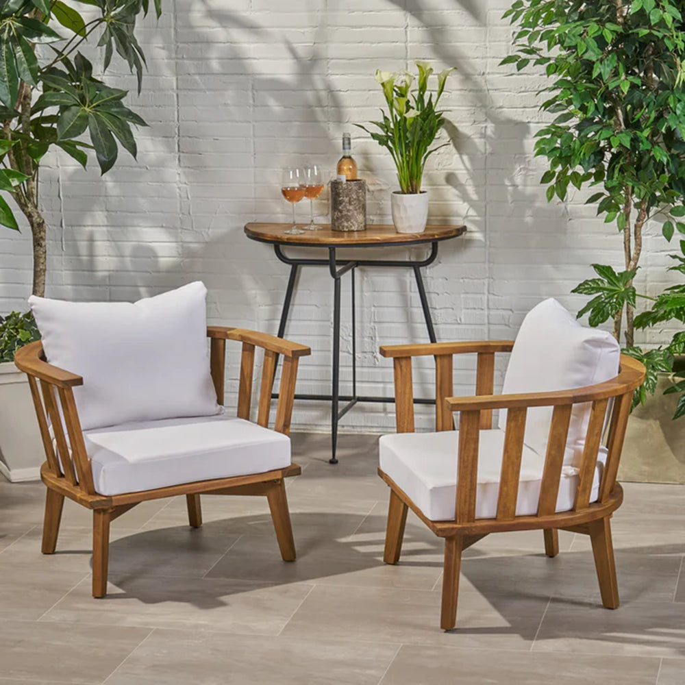 English Elm Christopher Knight Home® - Set of 2 Acacia Wood Outdoor Club Chairs with Waterproof Cushions, Deep Seating, 400lb Capacity 64851.00WHI-2