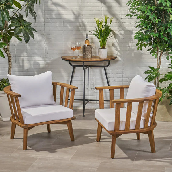English Elm Christopher Knight Home® - Set of 2 Acacia Wood Outdoor Club Chairs with Waterproof Cushions, Deep Seating, 400lb Capacity 64851.00WHI-2