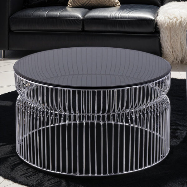 English Elm CT901 Modern round 30" coffee table with tinted tempered glass top and open metal frame for style and durability Chrome B009P306194