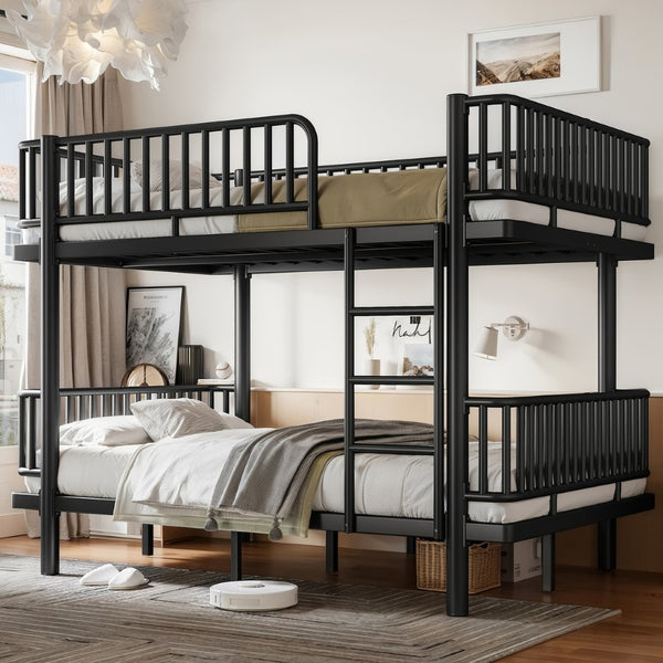English Elm Twin Over Metal Bunk Bed with Led Lights Usb Ports Drawers and Sofa Conversion Black W5305S00070