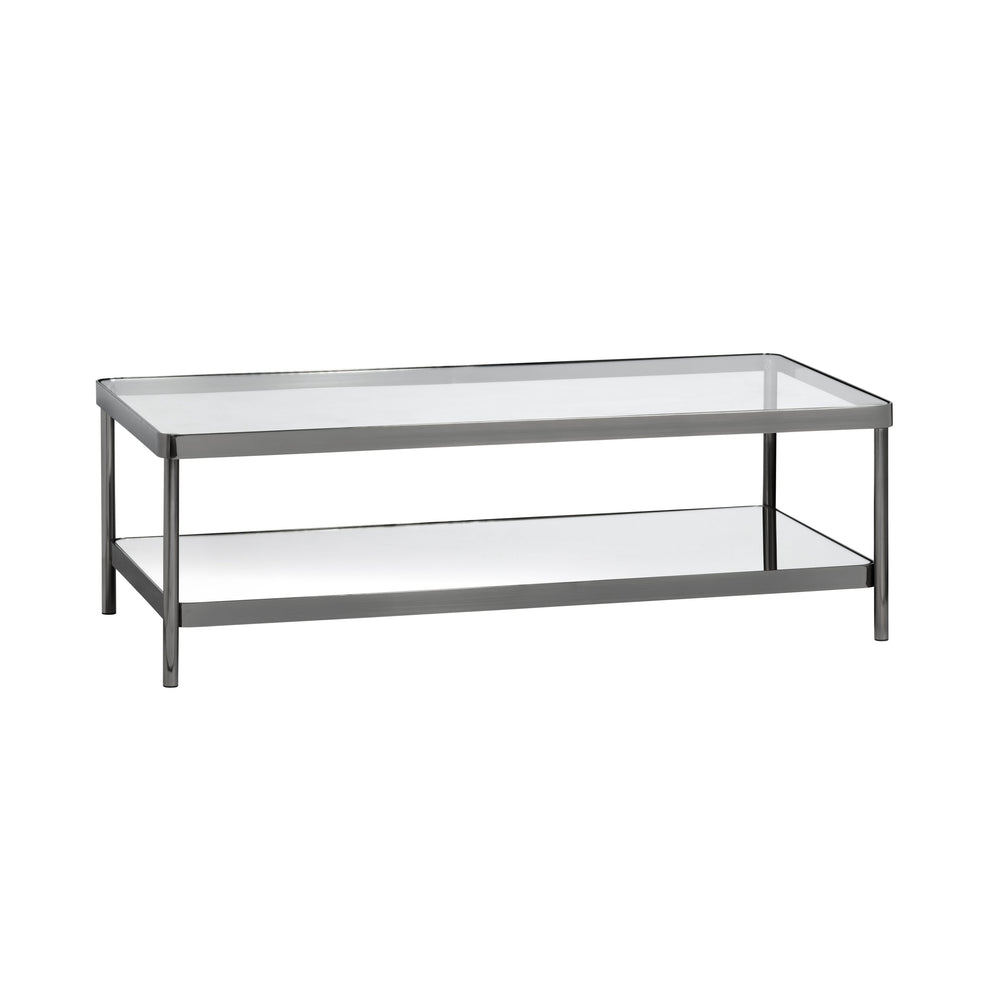 Crestview Collection Rectangle Modern Glass Cocktail Table With Polished Iron Frame And Stylish Storage Shelf For Elegance Gray Metal Cvfzr6190