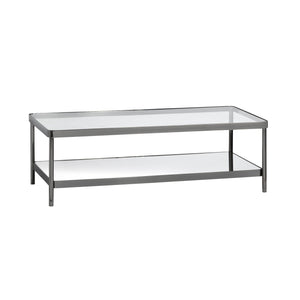 Crestview Collection Rectangle Modern Glass Cocktail Table With Polished Iron Frame And Stylish Storage Shelf For Elegance Gray Metal Cvfzr6190