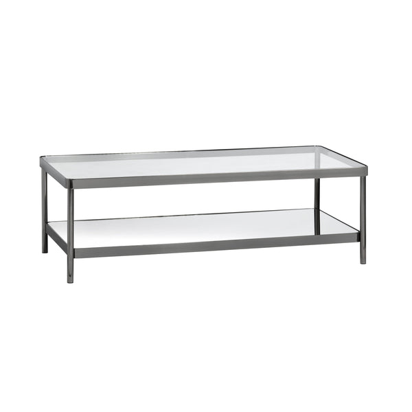 Crestview Collection Rectangle Modern Glass Cocktail Table With Polished Iron Frame And Stylish Storage Shelf For Elegance Gray Metal Cvfzr6190