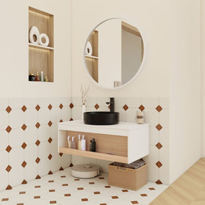 English Elm 36" Floating Bathroom Vanity Light Oak Modular Cabinet with Gel Coat Integrated Sink Black,White + Light Oak W3450S00062