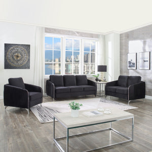 English Elm Hadriano Channel Quilted Velvet Loveseat with Chrome Legs for Glam Living Rooms Black B2749P413392