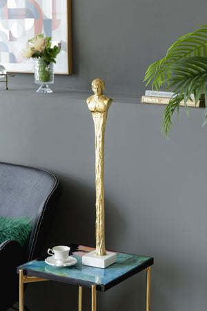 English Elm 5.5X5.5X32" Elegant Gold Roman Statue On White Marble Base - Timeless Decor For Modern Spaces W2078P172357