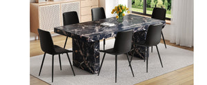 English Elm Table and Chair Set 7 Piece Black Marble Mdf Dining with Pu Leather Seating W1151S04135