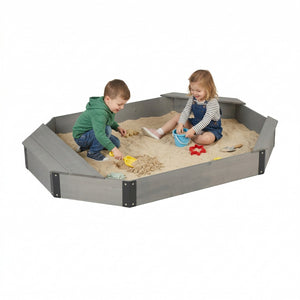 English Elm Octagon Solid Wood Sandbox with Built-in Bench Seating Cover and Liner for Backyard Play Grey W2640P470152
