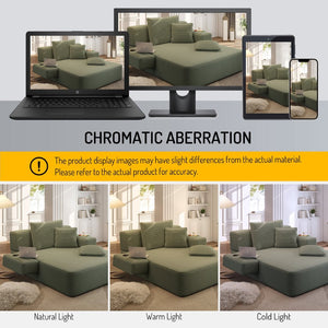 English Elm Luxurious Corduroy Frameless Chaise with Sleeper Conversion Foam Cushioning and Storage Pocket Green W3219P459765