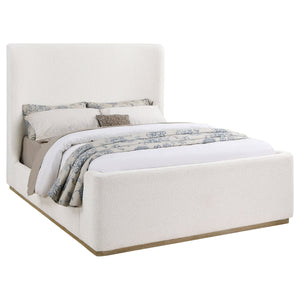 English Elm Vindra Cream Queen Sleigh Bed with Textured Upholstery, Sheltered Silhouette & Medium Wood Trim — Elegant Modern Bedroom Centerpiece B062S01060