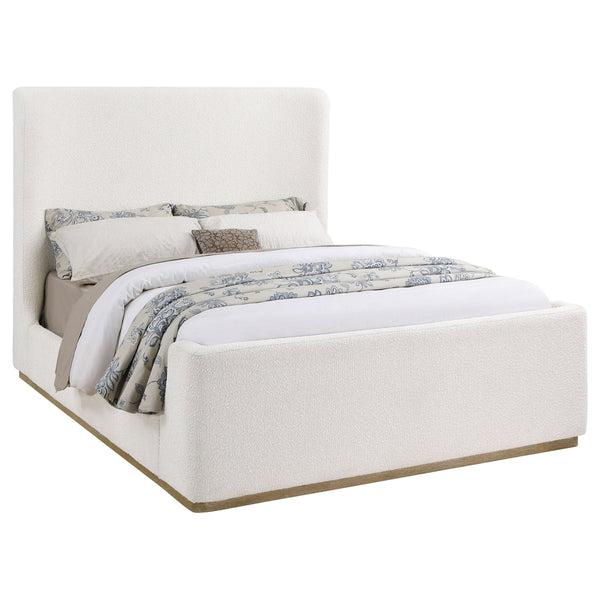 English Elm Vindra Cream Queen Sleigh Bed with Textured Upholstery, Sheltered Silhouette & Medium Wood Trim — Elegant Modern Bedroom Centerpiece B062S01060